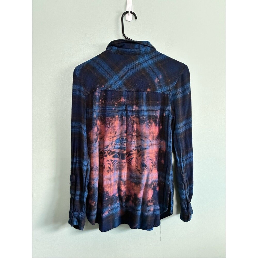 Monster Jam Megalodon Bleached Burnout Upcycled Grunge Blue Flannel Sz XS